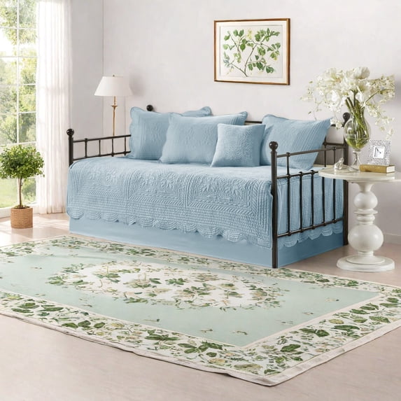 Reversible Scalloped Edge Bedding Sets Premium Polyester Farmhouse Style Twin Daybed Cover
