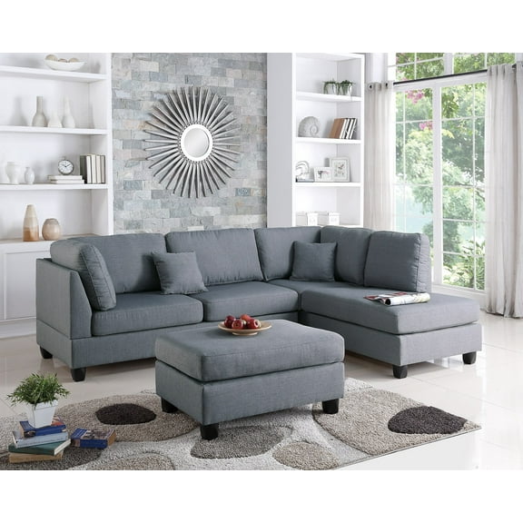 Reversible Sectional Contemporary Modern Living Room Furniture Grey Polyfiber Sectional Sofa Ottoman Sofa L/R Chaise Couch