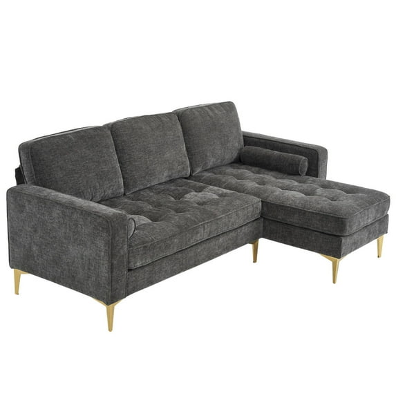 Reversible Sectional Couch with Chaise, 3-Seater Chenille Sofa with Solid Wood Frame, L-Shaped Loveseat Sofa with Metal Tripod Legs for Living Room, Bedroom, Weight Capacity 900 LBS