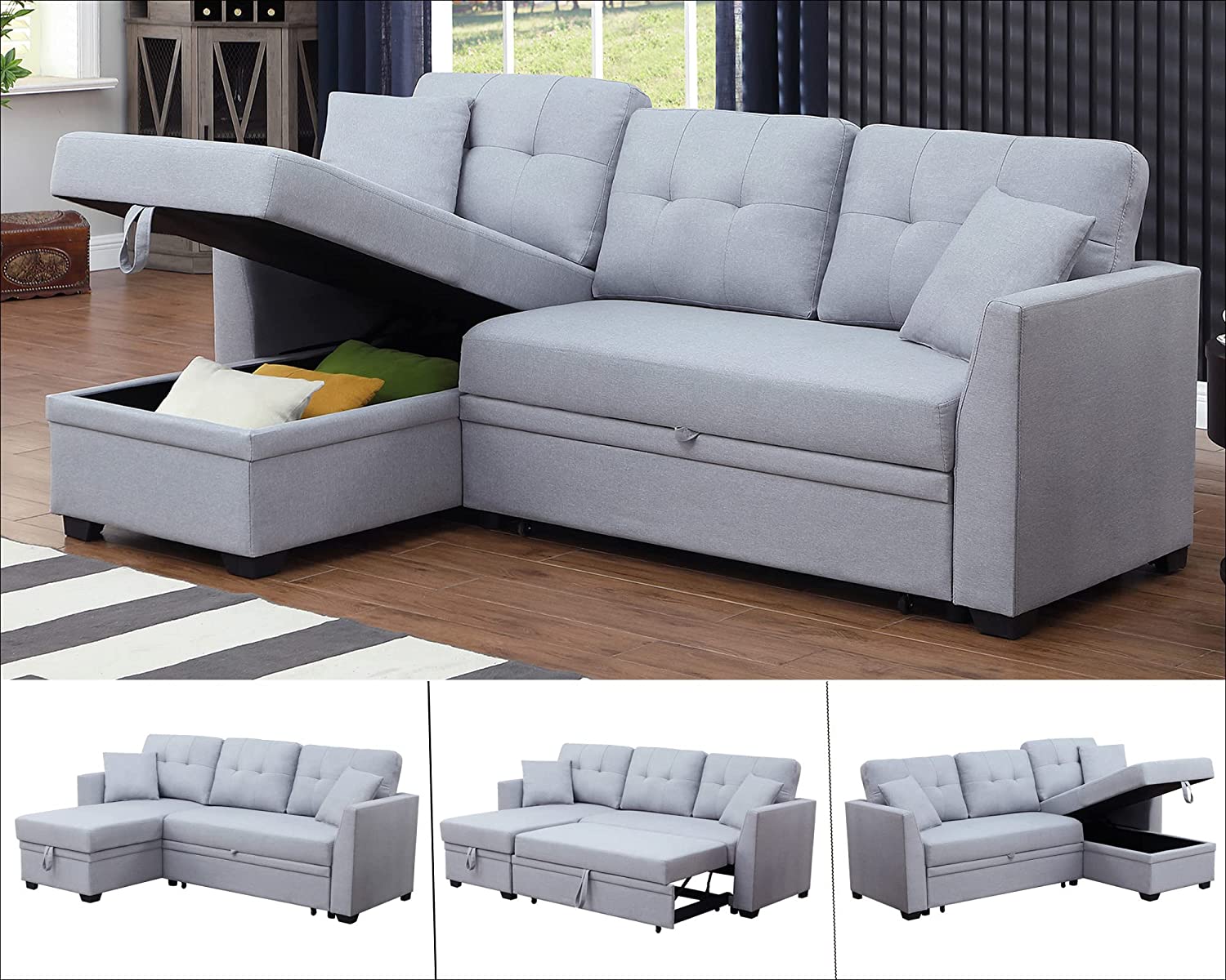 Reversible Sectional Sleeper Sofa with Storage Chaise LShaped Sleeper