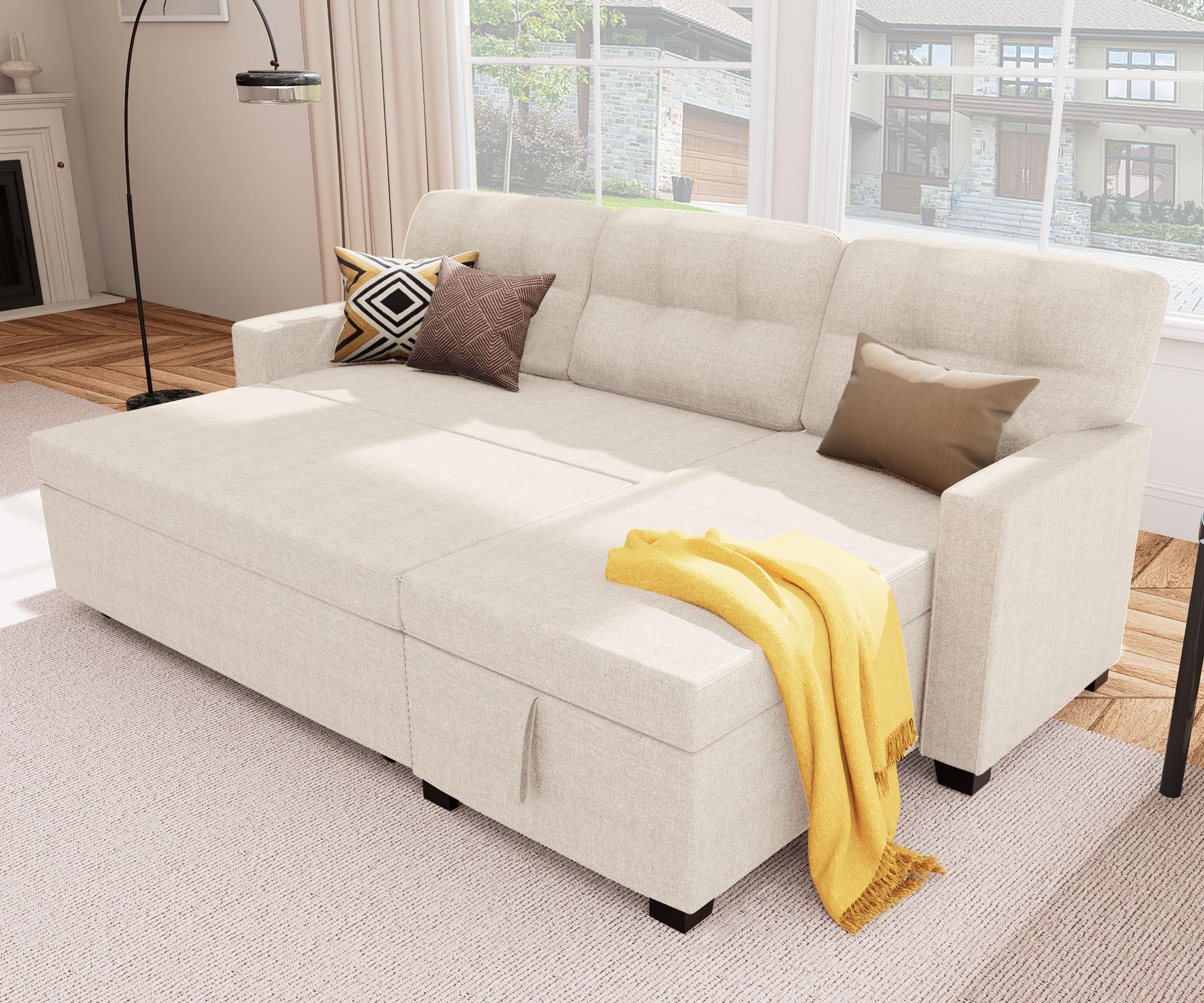 Reversible Sectional Sleeper Sofa with Storage Chaise – Modern Linen ...