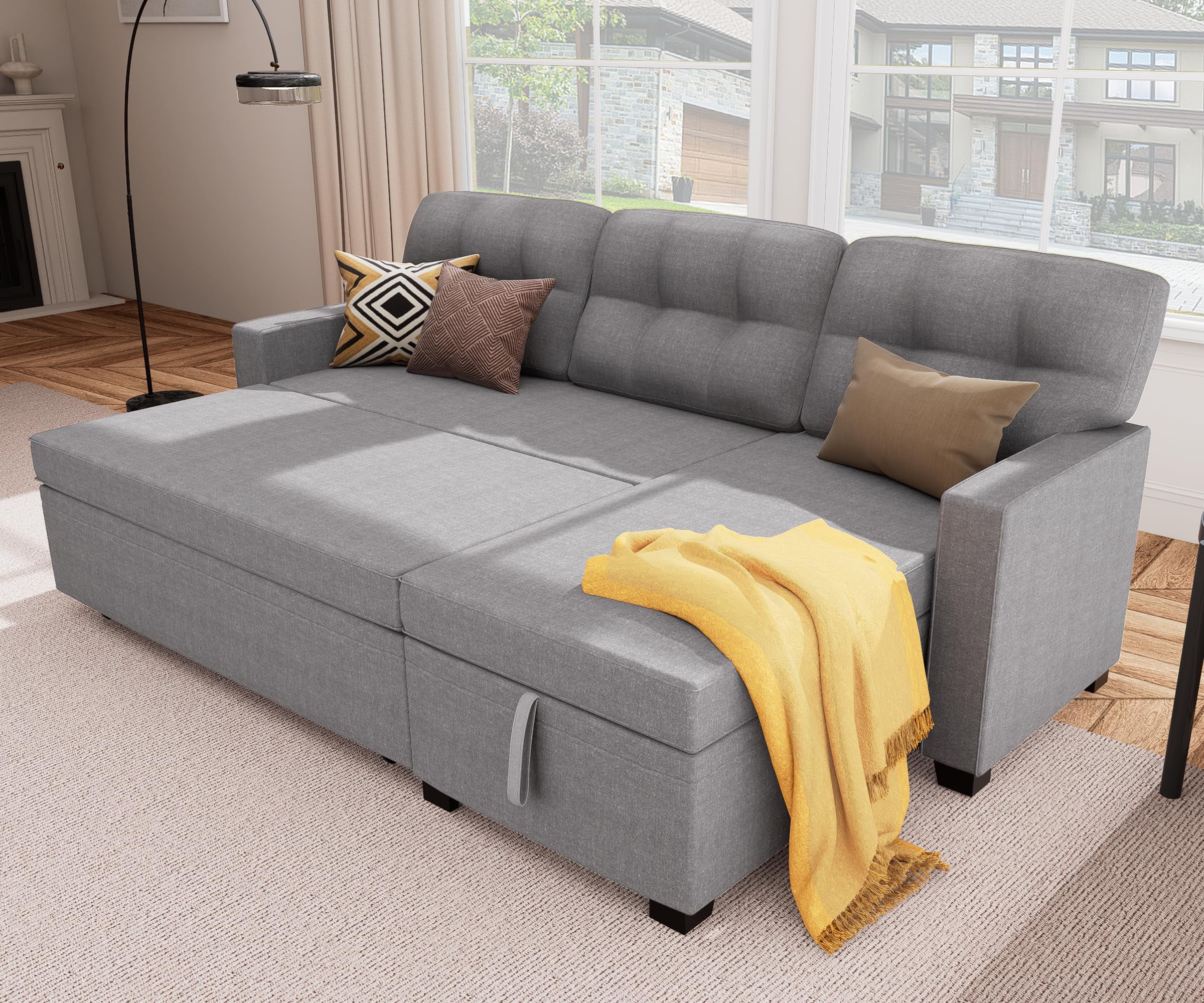 Reversible Sectional Sleeper Sofa with Storage Chaise – Modern Linen ...