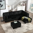 thumbnail image 1 of Reversible Sectional Sofa with Chaise Lounge, Modern L-shaped Linen Sofa with Storage Ottoman and Cup Holder, Rivet Trim Upholstered Living Room Sofa with Removable Back Cushion, Black, 1 of 7
