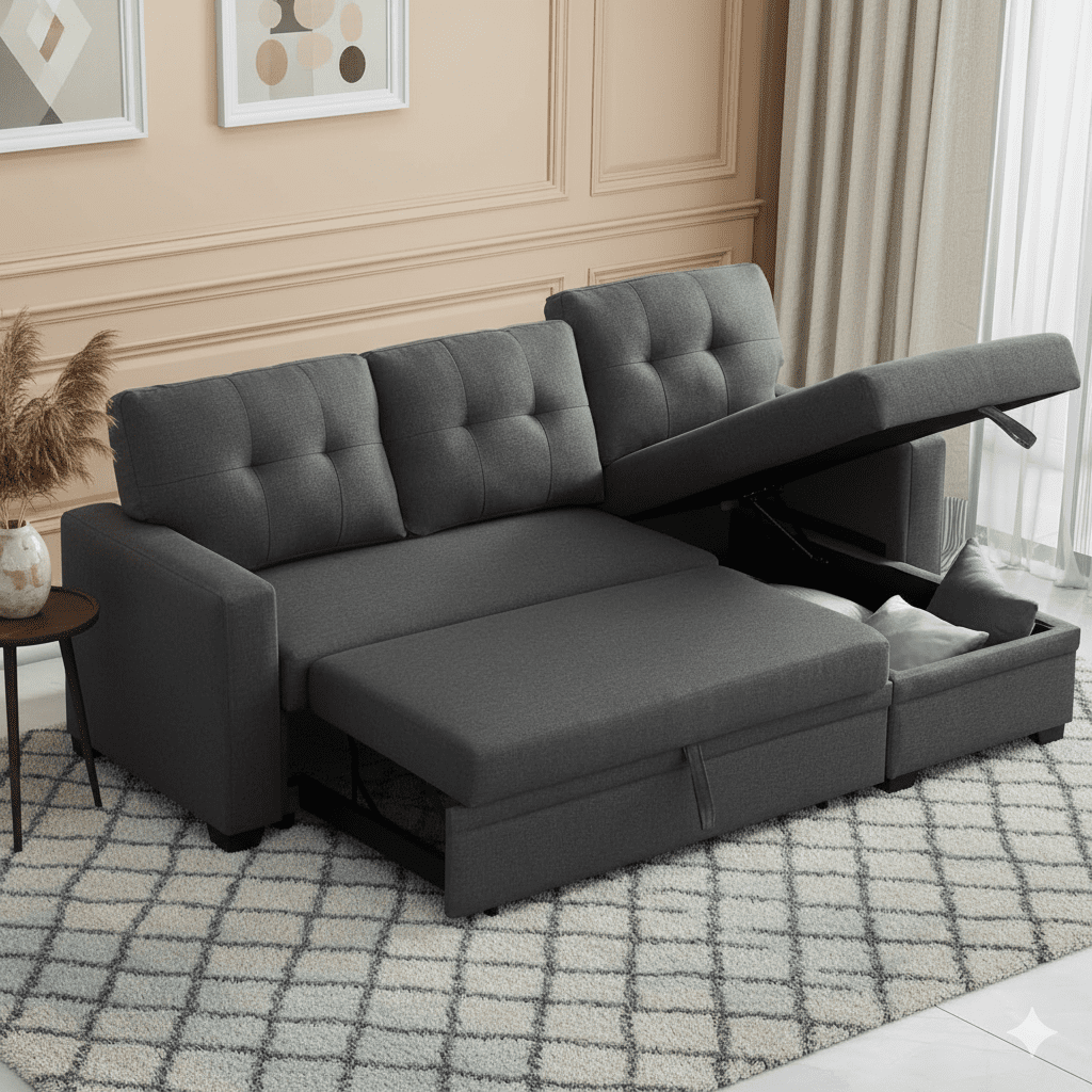 Reversible Sectional Sofa Couch with Chaise, Sleeper Sofa Bed with ...
