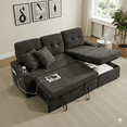thumbnail image 1 of Convertible Sectional Sofa Bed, 82in Sleeper Sofa Bed with Storage Chaise for Living Room, Pull Out Couch L Shaped Sofa with USB Charging Port, Cup Holder, Removable Backrest, Teddy Fabric, Gray, 1 of 9