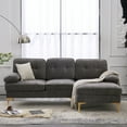 thumbnail image 1 of Reversible Sectional Sofa Couch, Three-Seat L-shaped Chenille Fabric Upholstered Indoor Modular Sofa with Gold-Plated Feet, Modern Leisure Sofa for Living Room Apartment Office, Dark Gray, 1 of 7