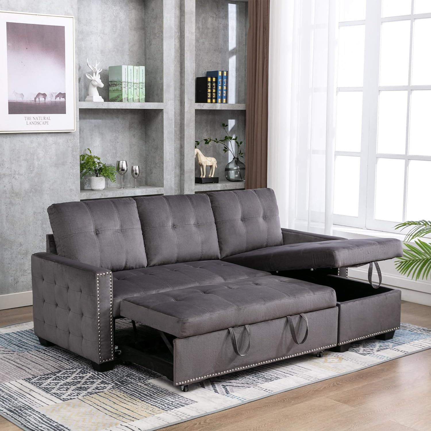 Reversible Sectional Storage Sleeper Sofa With PullOut Bed, LShape 2