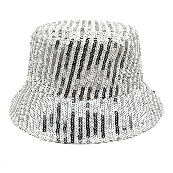 Reversible Sequin Bucket Hat for Women & Men, Double-Sided Glitter Fisherman Sun Hat with Wide Brim, Unisex Packable Beach Hat for Outdoor, Concerts, Festivals and Vacation Silver