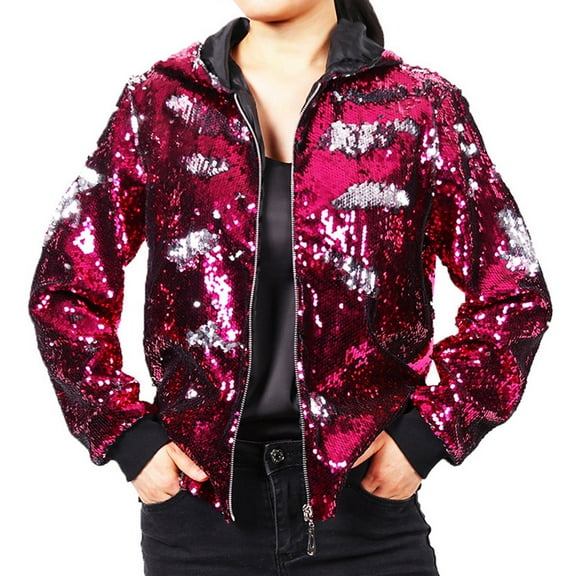 Reversible Sequin Jacket | Hooded Baseball Style | ShimmeringOutfit Suit Jacket for Women Vest Outdoor All Denim Wool Long Sleeve Warm Outerwear Jackets for Women Dressy Women Olive Jacket Women