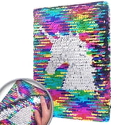 Reversible Sequin Notebook, 8.5x5.5in 160 Lined Pages Journal Sequin Diary for School Writing Drawing