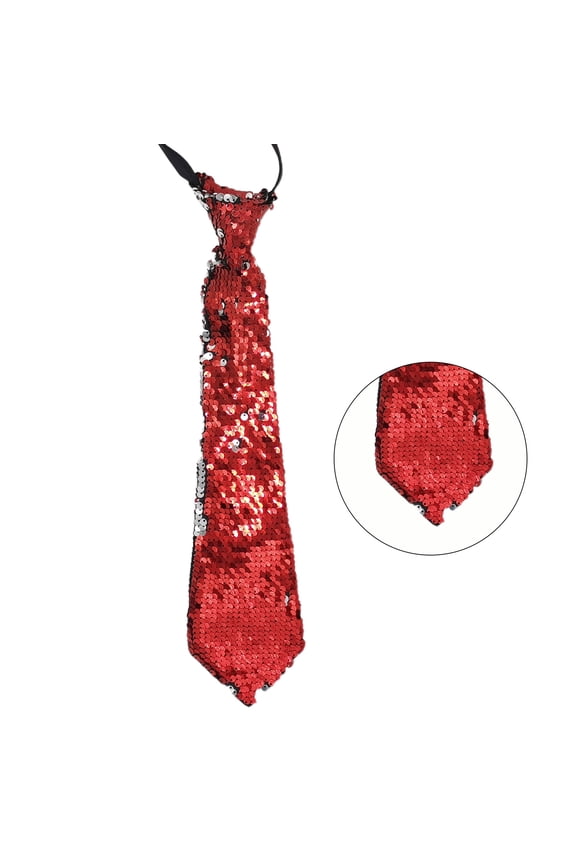 Reversible Sequins Ties Adjusted Zippered Sparkly Glittering Pre-Tied Necktie for Weddings Parties Costume Halloween