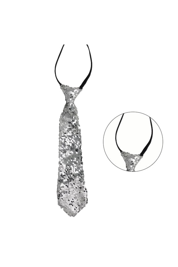 Reversible Sequins Ties Adjusted Zippered Sparkly Glittering Pre-Tied Necktie for Weddings Parties Costume Halloween