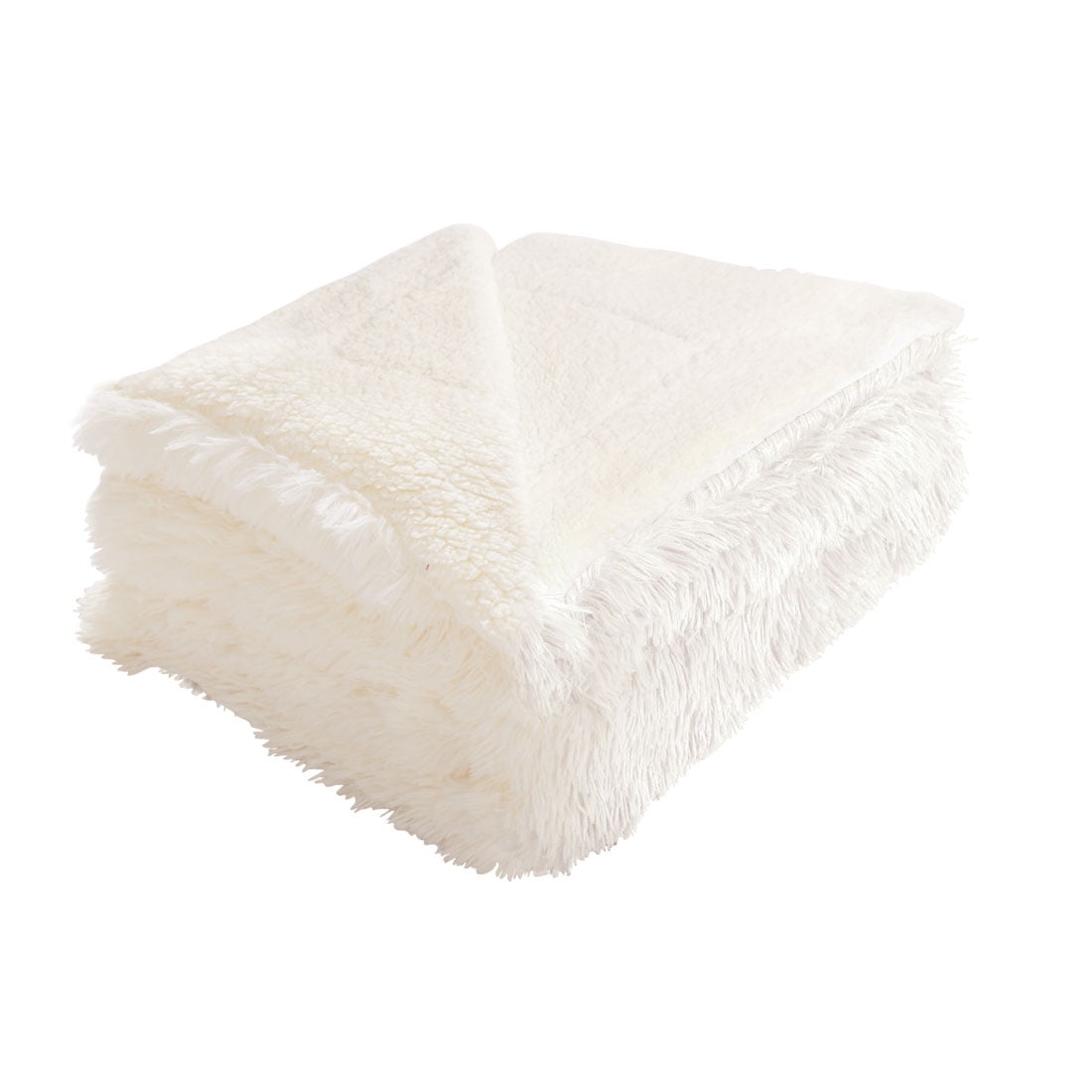 Reversible Shaggy Faux Fur Blanket Full for Bed, 70" x 78", White