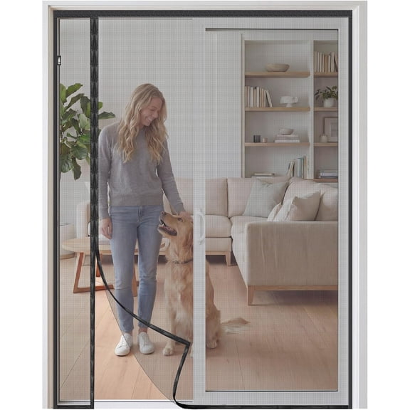 Reversible Side Opening Magnetic Screen Door for Double (72 x 80 Inch), Heavy Duty Fiberglass Mesh with 25 Pairs Magnets, Fits Patio Sliding& French Door, Unblocked View