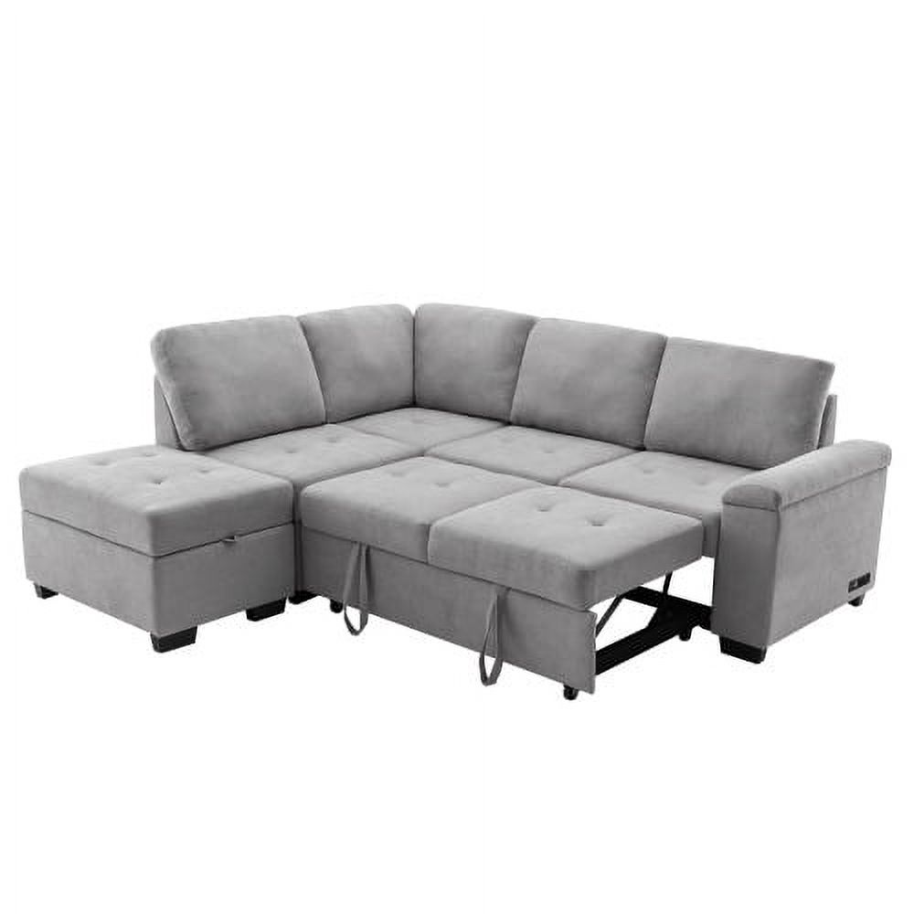 Reversible Sleeper Sectional Sofa with Storage and 2 Cup Holder Contemporary Corner Sectional