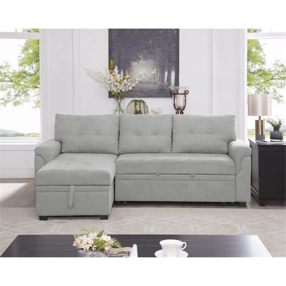 Reversible Sleeper Sectional Sofa Storage Chaise by Naomi Home-Color:Gray,Fabric:Velvet