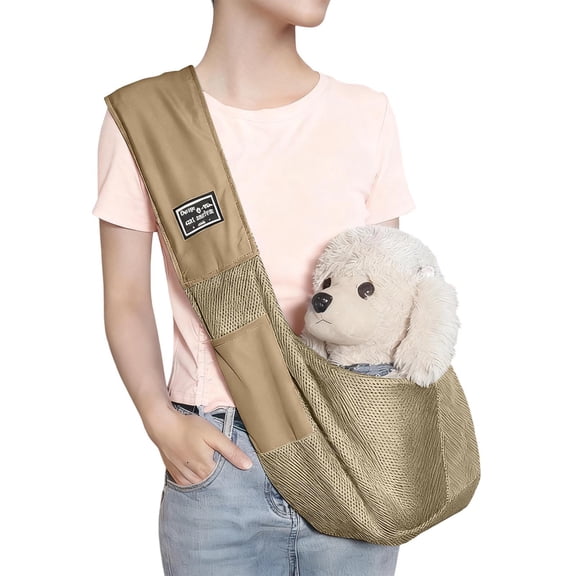 Reversible Sling Messenger Bag for with Storage Pocket Comfortable Hands Harness Travel Shoulder Tote Outdoor Walking Companion for Small Dogs and Cats Owners Khaki,One Size