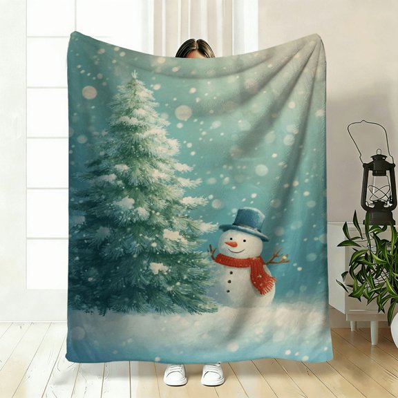 Reversible Snowman Tree French Style Throw Blanket - Soft Flannel Suitable for All Seasons, Cozy Bedspread for Napping at Home, Dorms, Office, Travel Multicolor Snowman Tree Patterns.