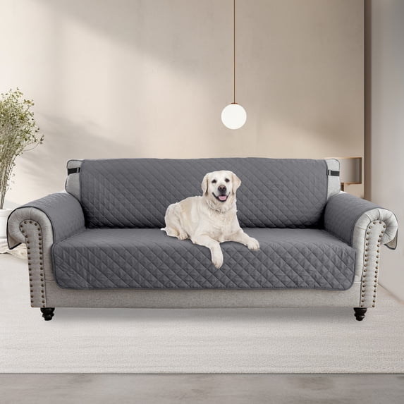 JOVELL Reversible Sofa Cover for 3 Cushion Couch, Water Resistant Couch Slipcover, Non-Slip Quilted Furniture Protector for Pets & Kids, Grey