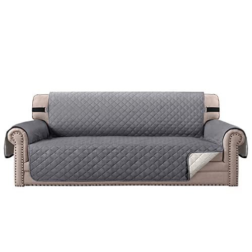 Reversible Sofa Cover Couch Slipcover Water-Repellent Anti-Slip Washable Armchair Loveseat Sofa with Elastic Strap Furniture Protector for Pet Dog Kids (Grey,3 Seater)