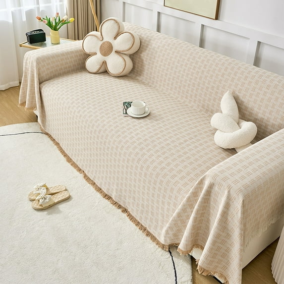 Reversible Sofa Cover Slipcover with Bed Sheet & Blanket Set | Furniture Protector for Pets | Polyester Fabric in Coffee Green Gray Beige