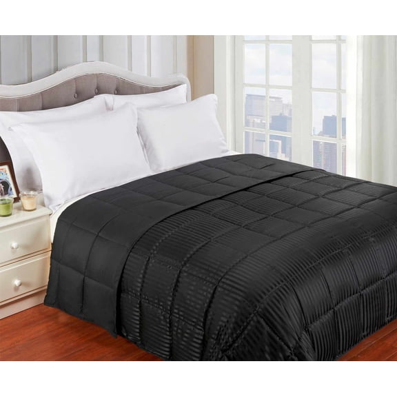 Reversible Solid and Stripes Lightweight Microfiber Comforter Blanket Black / Twin/Twin XL