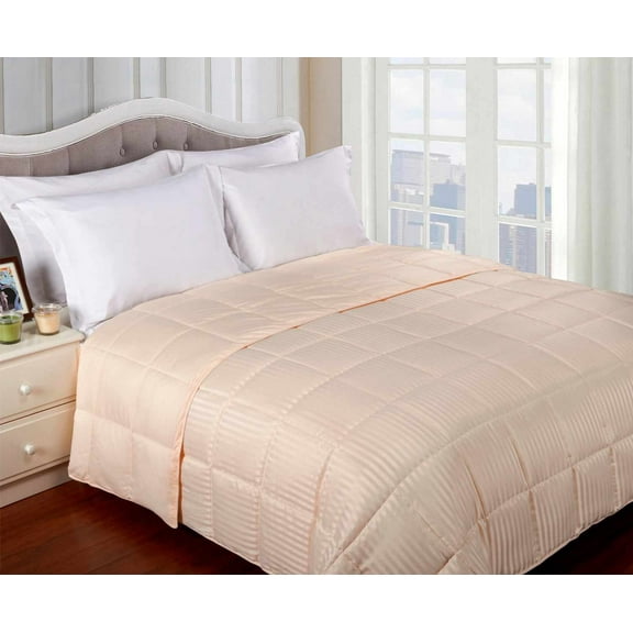 Reversible Solid and Stripes Lightweight Microfiber Comforter Blanket Ivory / King