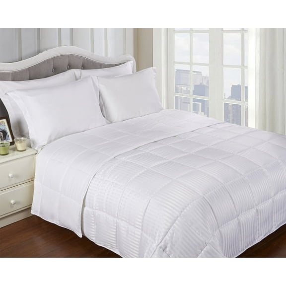 Reversible Solid and Stripes Lightweight Microfiber Comforter Blanket White / Twin/Twin XL