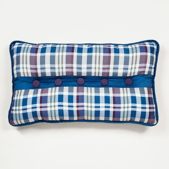 Reversible Stratton Plaid Indigo Deep Purple Pieced Pillow Tailored Rectangle 14 x 24 Inches