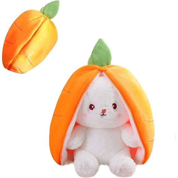 Reversible Strawberry Carrot Bunny Plush Toy, Stuffed Animal Doll with Zipper, Cute Rabbit Decoration for Birthday Party Gift (1pcs 7" Carrot)