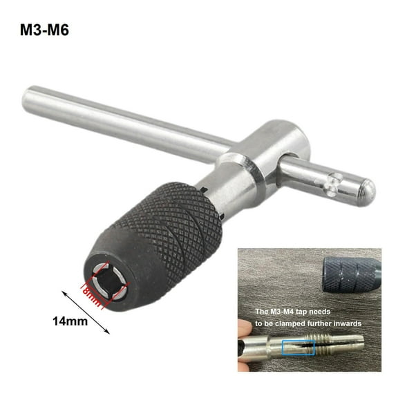 Reversible Tapping Threading Tool T-Handle Wrench Single Tap M3-M6 Ratcheting Tap Wrenches Adjustable Hand Thread Tap Holder