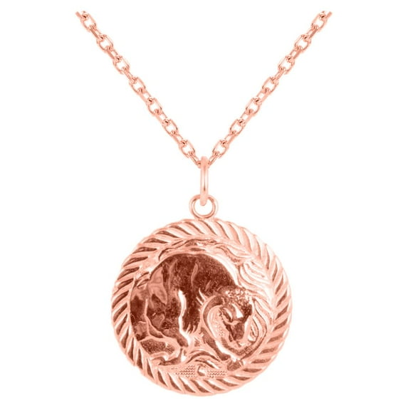Reversible Taurus Zodiac Sign Charm Coin Pendant Necklace in Solid Gold (18 Inches)