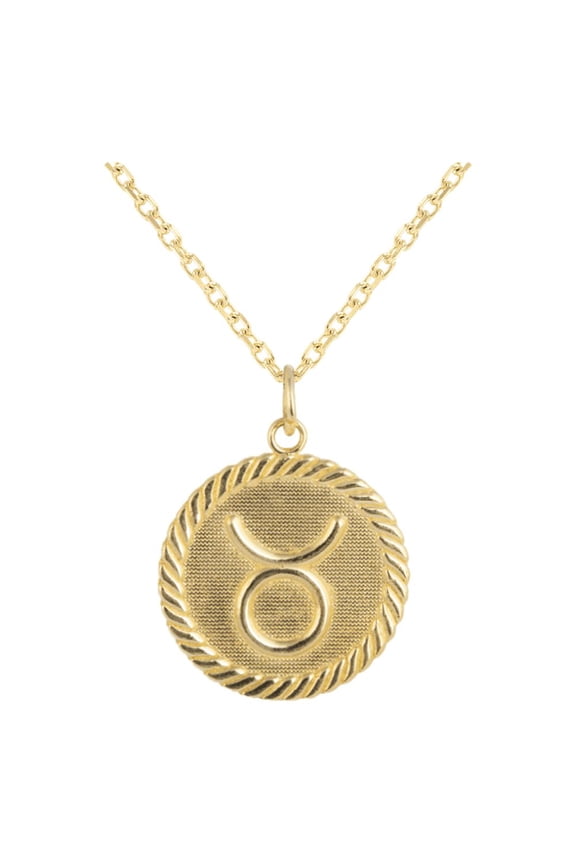 Reversible Taurus Zodiac Sign Charm Coin Pendant Necklace in Solid Gold (20 Inches)