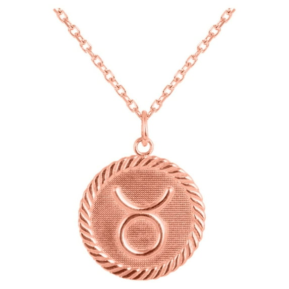 Reversible Taurus Zodiac Sign Charm Coin Pendant Necklace in Solid Gold (22 Inches)