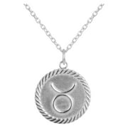 Reversible Taurus Zodiac Sign Charm Coin Pendant Necklace in Sterling Silver (16 Inches)