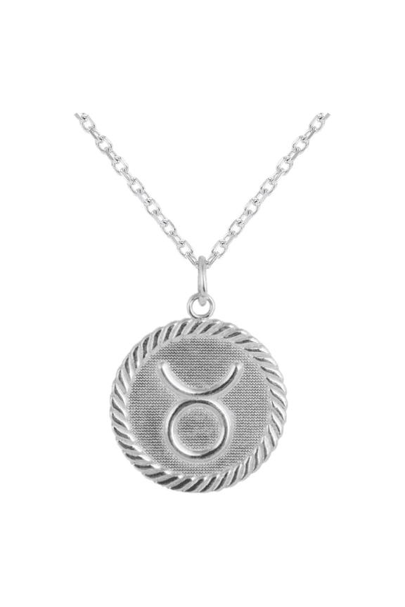 Reversible Taurus Zodiac Sign Charm Coin Pendant Necklace in Sterling Silver (16 Inches)