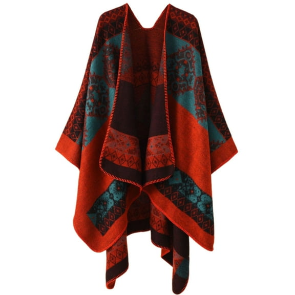 Reversible Travel Capes Geometric Pattern Poncho Elegant Pashmina Cloak Kimono Shawl Vintage Capes Shawl Wrap for Vacation