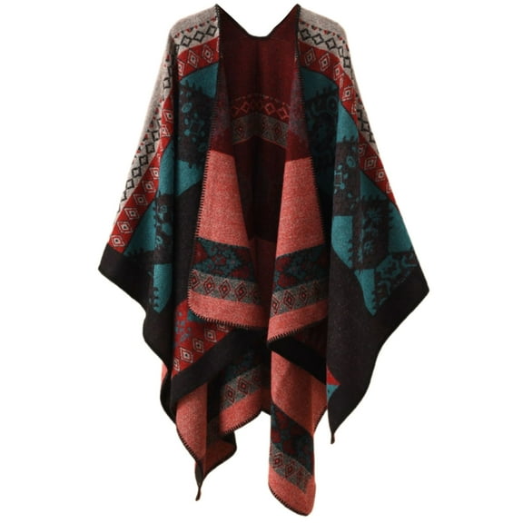 Reversible Travel Capes Geometric Pattern Poncho Elegant Pashmina Cloak Kimono Shawl Vintage Capes Shawl Wrap for Vacation