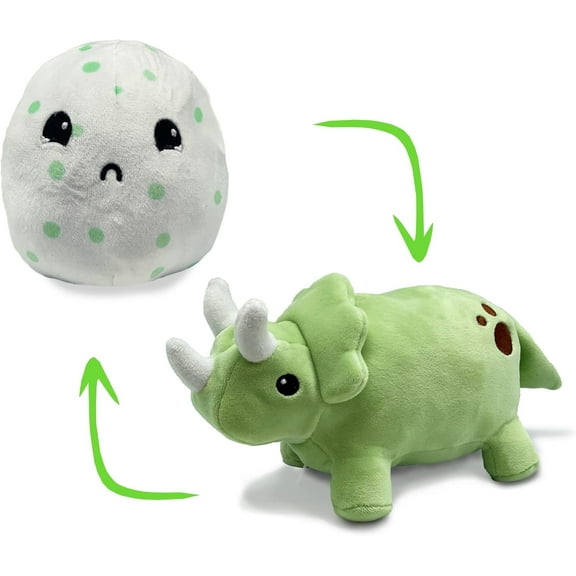 Hatchkinz Reversible Triceratops to Egg Plushie | Happy + Sad | Show Your Mood | Stress Relief Plush 8"