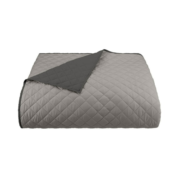 Martex Twin Reversible Coverlet | Lightweight Soft Easy Care Quilt | Light Gray/Graphite