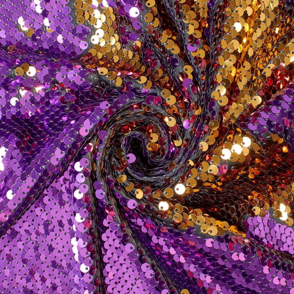 Reversible Two-Sided Sequins Fabric on Stretch Mesh 52" Wide By The Yard (Gold / Red)