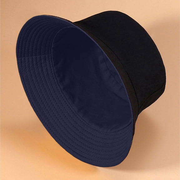 Reversible Two Tone Fisherman Hat, Double Sided Sun Hat for Women Men, Foldable Wide Brim Sun Protection Hat for Travel Beach Hiking and Everyday Sun Shade - Dark Blue