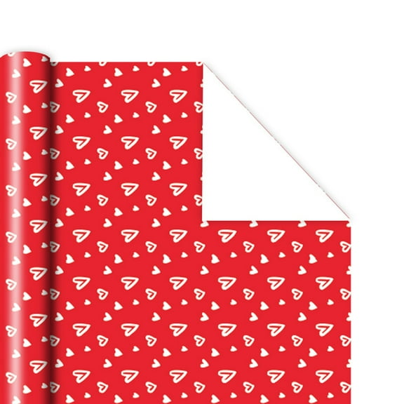 Reversible Valentine's Day Wrapping Paper - Mini Roll - Red Love Heart Design for Valentine's Day, Wedding, Anniversary, Birthday
