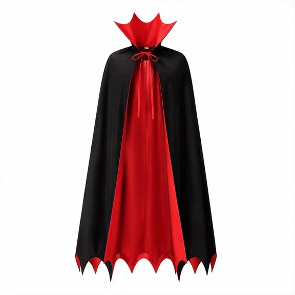 Reversible Vampire Cape Double Sided Stand Collar Cloak With Jagged Hem Black And Red Adult Fancy Dress Costume Accessory
