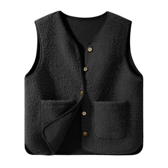 Reversible Vests Women Fall Sleeveless V-Neck Button up Fleece Vests Jackets with Pockets for Fall Winter Outerwear