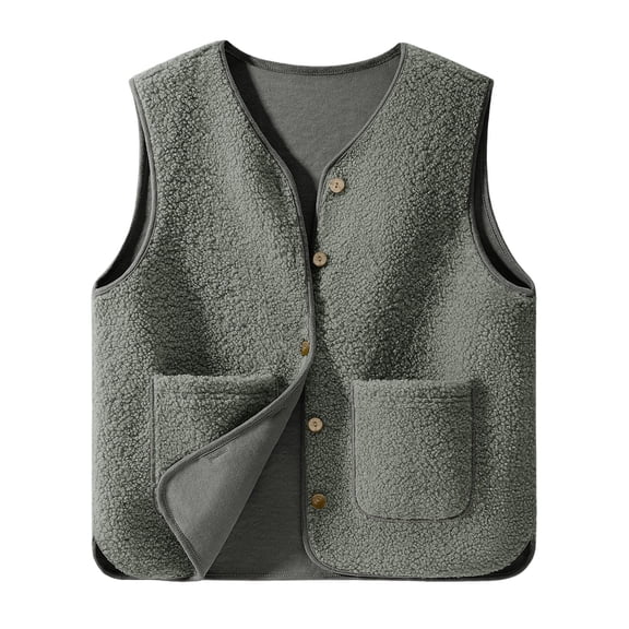 Reversible Vests Women Fall Sleeveless V-Neck Button up Fleece Vests Jackets with Pockets for Fall Winter Outerwear