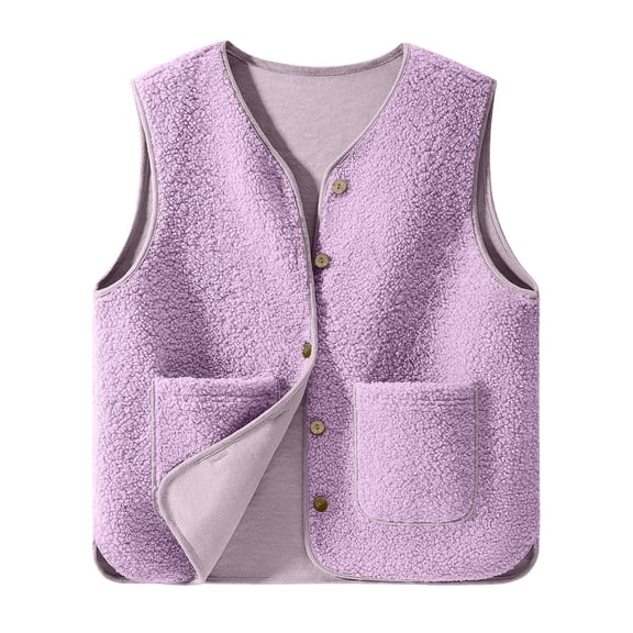 Reversible Vests Women Fall Sleeveless V-Neck Button up Fleece Vests Jackets with Pockets for Fall Winter Outerwear