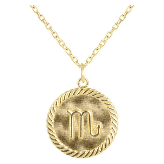 Reversible Virgo Zodiac Sign Charm Coin Pendant Necklace in Solid Gold (22 Inches)