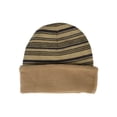 thumbnail image 1 of Reversible Warm Winter Knit Striped Skull Cap Cuff Slouchy Beanie Fleece Lining, Camel, 1 of 5