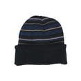 thumbnail image 1 of Reversible Warm Winter Knit Striped Skull Cap Cuff Slouchy Beanie Fleece Lining, Navy, 1 of 5